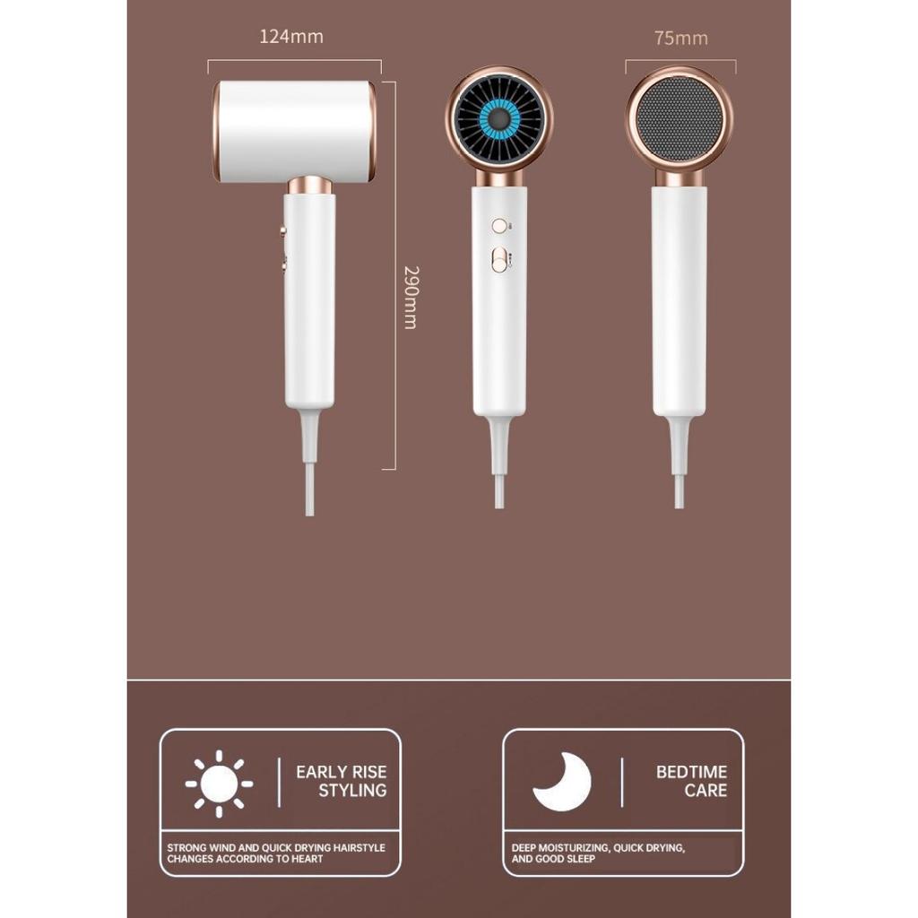 Hair Dryer, High-Speed Electric Turbine Airflow, Low Noise, Constant Temperature And Quick Drying, Suitable For Home Salons.