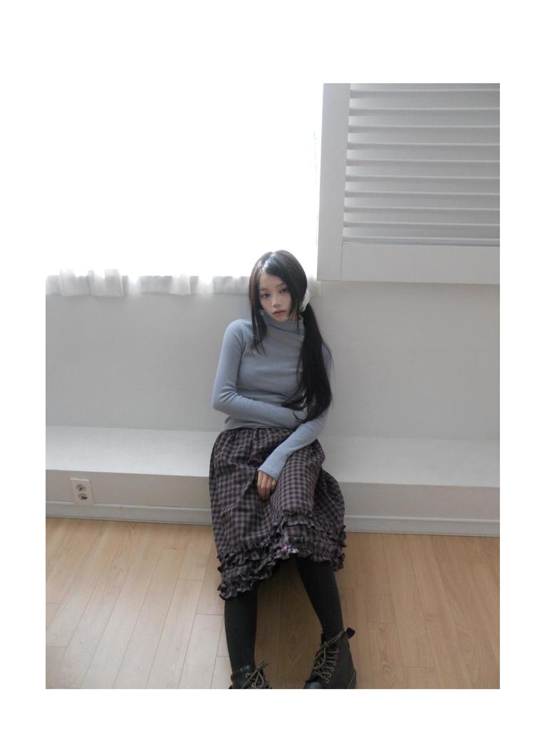Korean Retro Plaid Ruffle Midi Skirt with Elastic Waist - Women's New Arrival