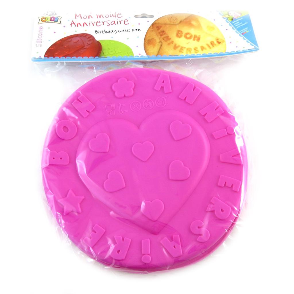 Les Trésors De Lily [Q0352] - Moule silicone 'Bon Anniversaire' rose (coeur) - 26 cm