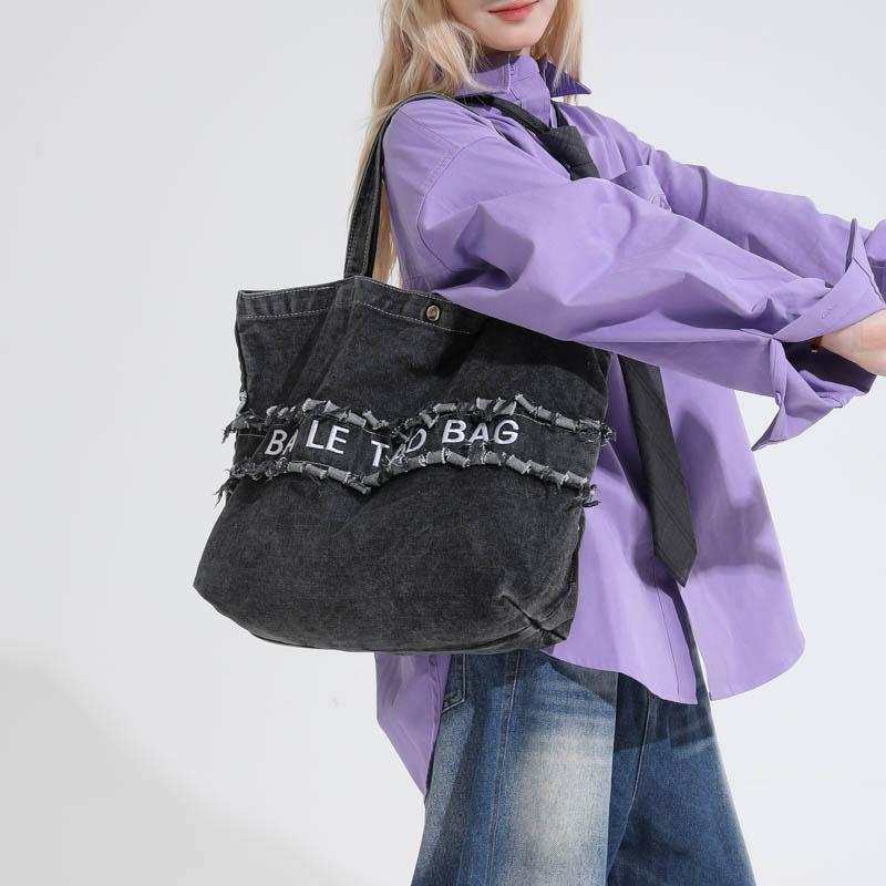 Large Capacity Denim Bag Women's Shoulder Bag Letters Tote Bag