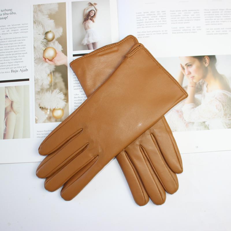 Ladies Sheepskin Gloves Classic Solid Color Versatile Leather Spring Knit Lining Cycling Driving Gloves Autumn