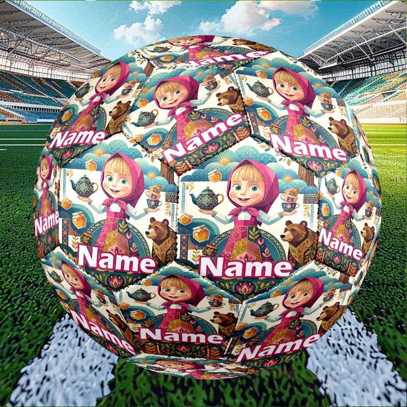 Custom Name Personalized Masha and the Bear Print Size 5 Soccer Ball Training & Match Football, for Team, Kicking, Gift for Football Enthusiasts