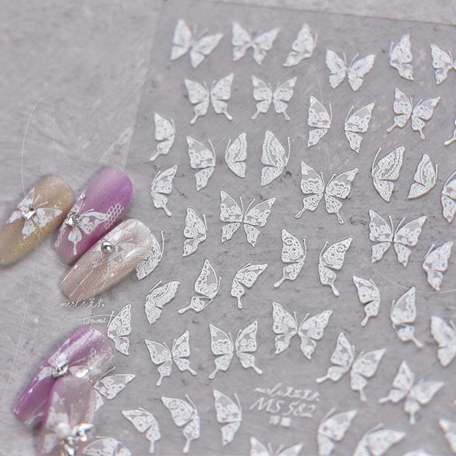 1 Piece 5D Retro Colorful Hand-painted Butterfly Nail Stickers Shell Light Butterfly Rhinestone Soft Relief Nail Art Stickers