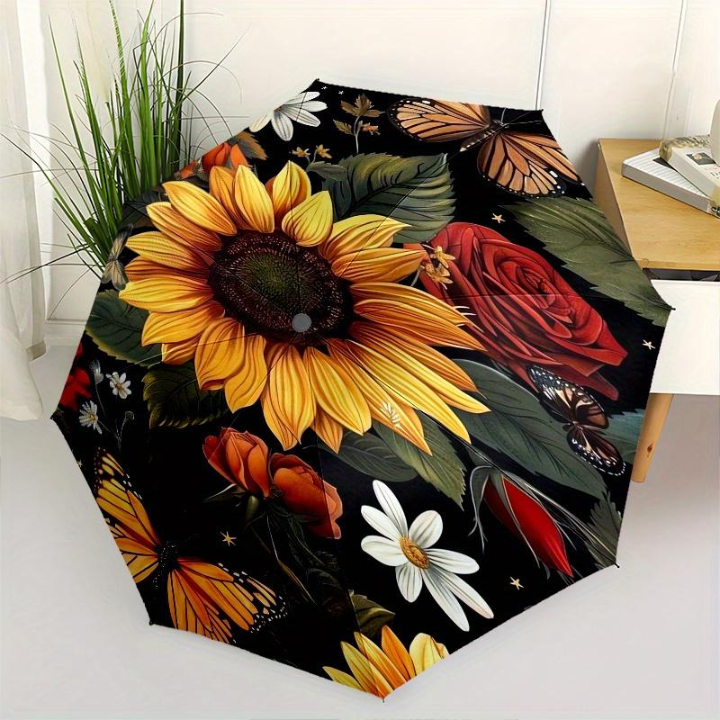 

Floral Pattern Butterfly Design Theme 8 Bone Hand Automatic Folding Umbrella, Compact and Portable Design, A Perfect Gift for Birthday, Chri