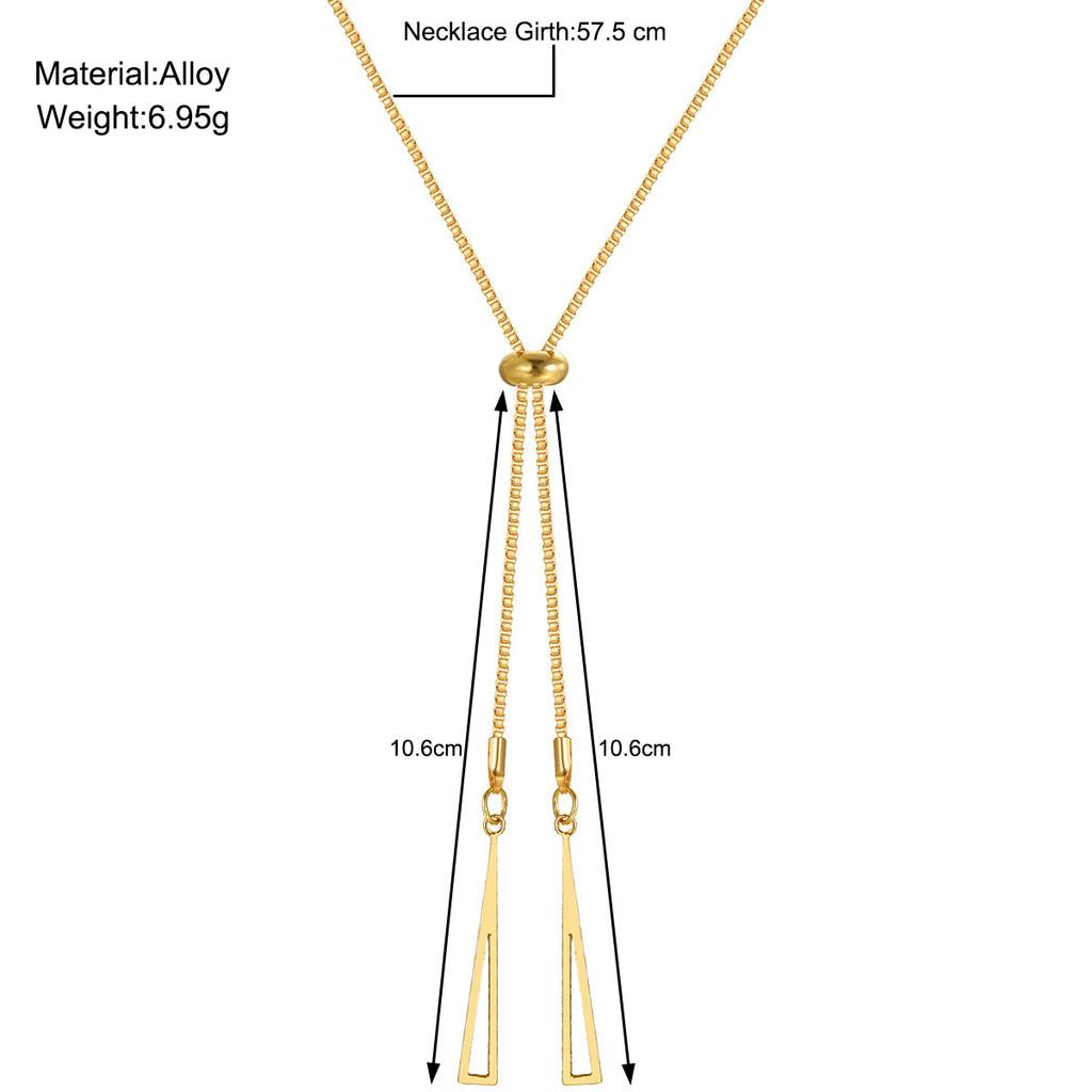 Metallic Geometric Fashionable Triangle Necklace For Women Stylish Long Chain Accessory