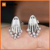 Huitan Halloween Stud Earrings Ghost Design Cute Festival Silver Color Jewelry Inlaid Shiny CZ Spooky Party Accessories Gift