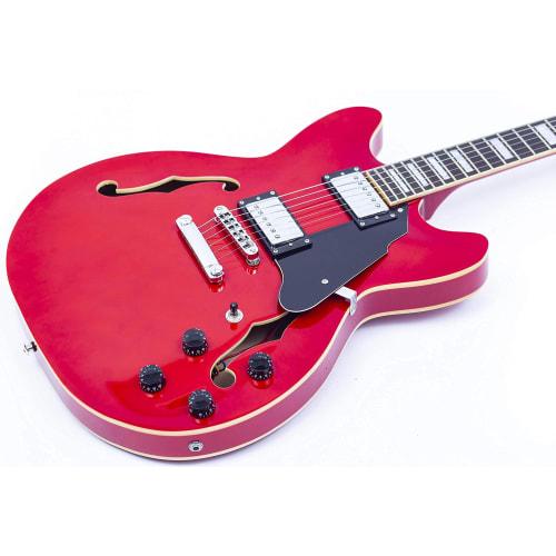 GROTE Full Scale Electric Guitar Semi-Hollow Body Guitar Bone Nut (Red)