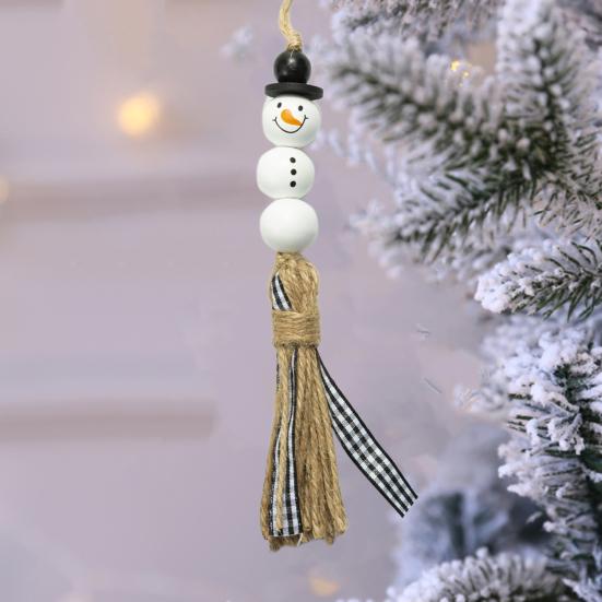 Snowman Bead Garland Exquisite Adorable Wood Rustic White Christmas Snowman Bead for Home Decor