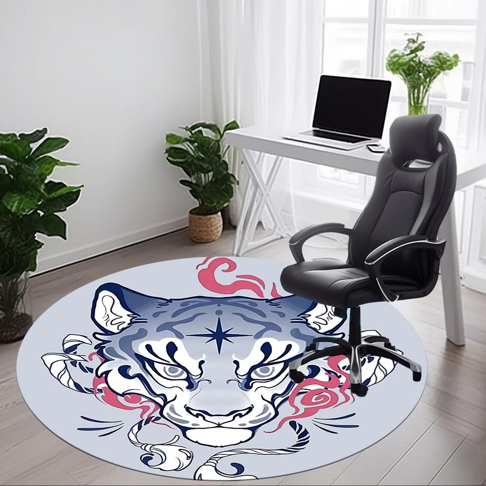 1pc Tiger Tattoo Office Round Area Rug, Indoor Mat Suitable For Office, Under Office Chairs Bedroom Living Room Home Decor, Room Deco