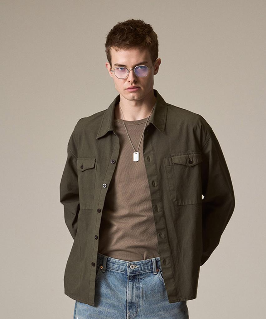 Laijeuaenbillou Utility Overshirt Summer Gabardine Olive