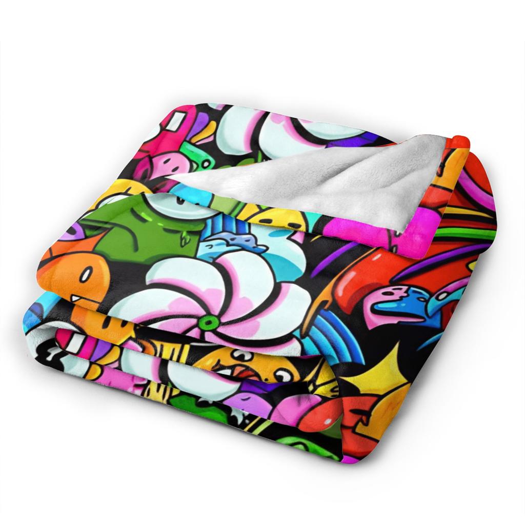 Super Warm BlanketKids Adult Camping Cartoon Cute Doodle Throw Blanket Flannel Bedspread For Outdoor Novelty Sofa Bed Cover