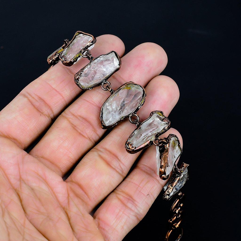 Clear Quartz Handmade Latest Design Jewelry Bracelet, Copper Electroformed Gemstone Bracelet, Gift For Mother