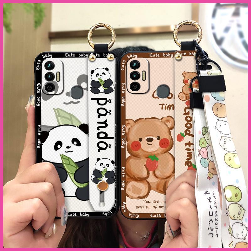Silicone Anti-knock Phone Case For Tecno Spark 7/Spark7T Anti-dust Wrist Strap Cartoon Phone Holder Fashion Design Ring