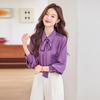 Trollman Women's Bow-knot Lapel Long-Sleeve Commuter Shirt