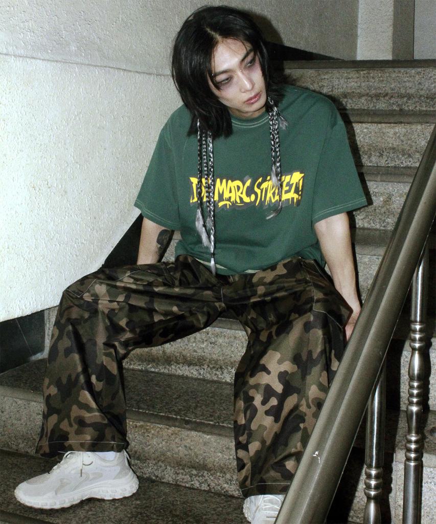 Deumakeu M Real Street Color Stitch Wide Cargo Track Pants Camouflage