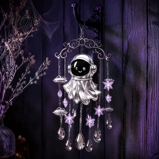 Alloy Chain Wind Chime Halloween Ghost Decoration, Vintage Sun Catcher with Faux Crystal Hanging Ornament Drops Tassels, Acrylic for Holiday