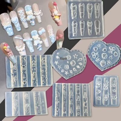 Vysoce transparentní 3D kreslené formy na nehtové umění - Medvídek, Mašle, Design kytice
