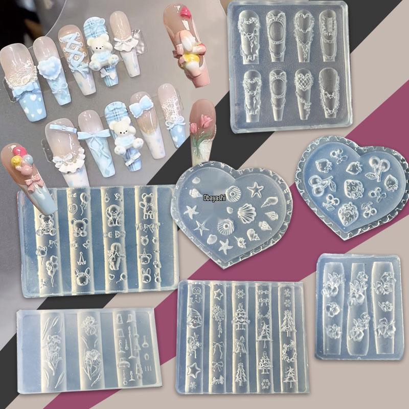 Stampi per Unghie Artistiche 3D in Alta Trasparenza - Design Orsetto, Fiocco, Bouquet