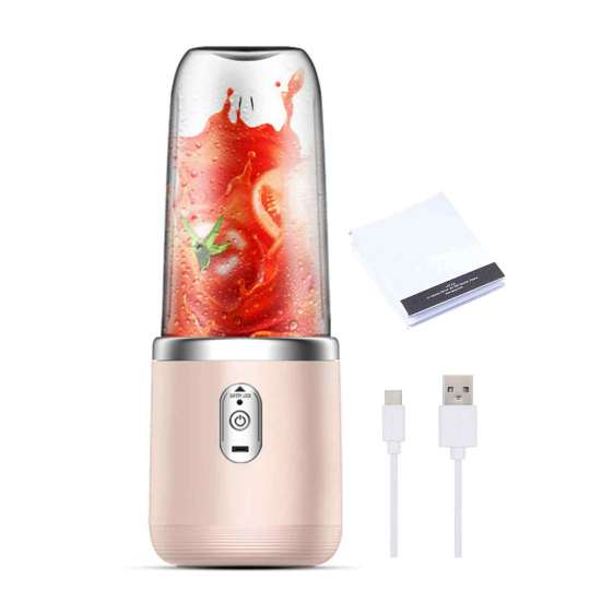 

Портативный блендер-соковыжималка для фруктового сока 400 мл, большая емкость, не содержит BPA, перезаряжаемая беспроводная электрическая соковыжималка A розовый