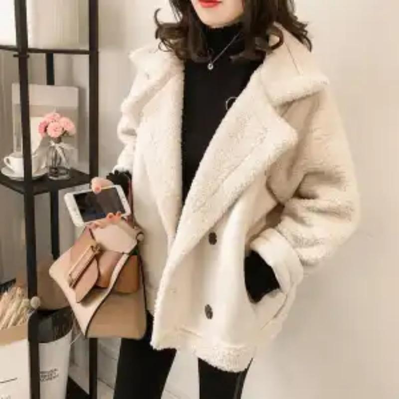 Lamb Fur Coat for Women New Pellet Lamb Velvet Thickened Integrated Small Motorcycle Suit
