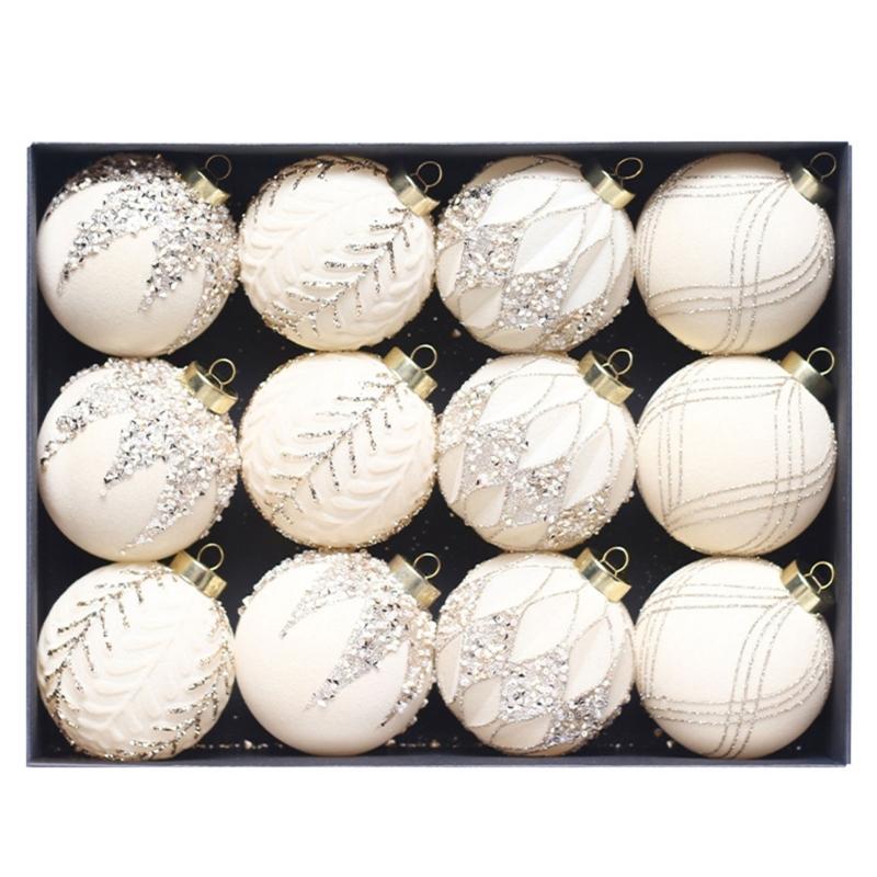 Holiday Tree Hanging Decorations Flocking Christmas Sphere Decorations Stylish Hanging Bauble for Yuletide Cheer