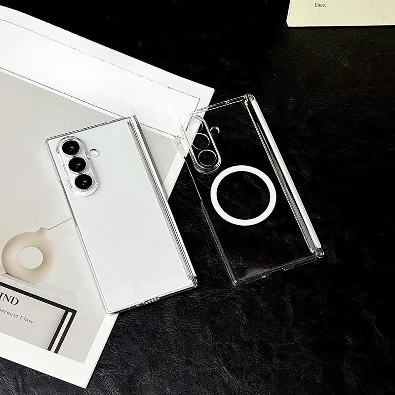 Suitable for Samsung Zfold7 6 5 Folding Mobile Phone Case Protection Case Simple ZFOLD6 Transparent Magnetic Center Shaft Case