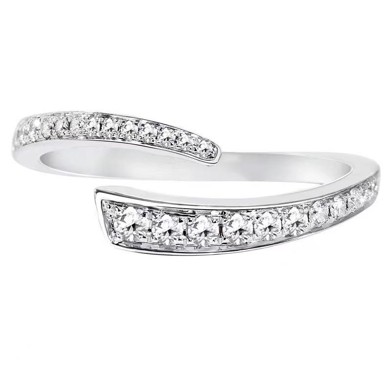18K White Gold Adjustable Diamond Ring - Elegant Pave Set for Women Open Adjustable