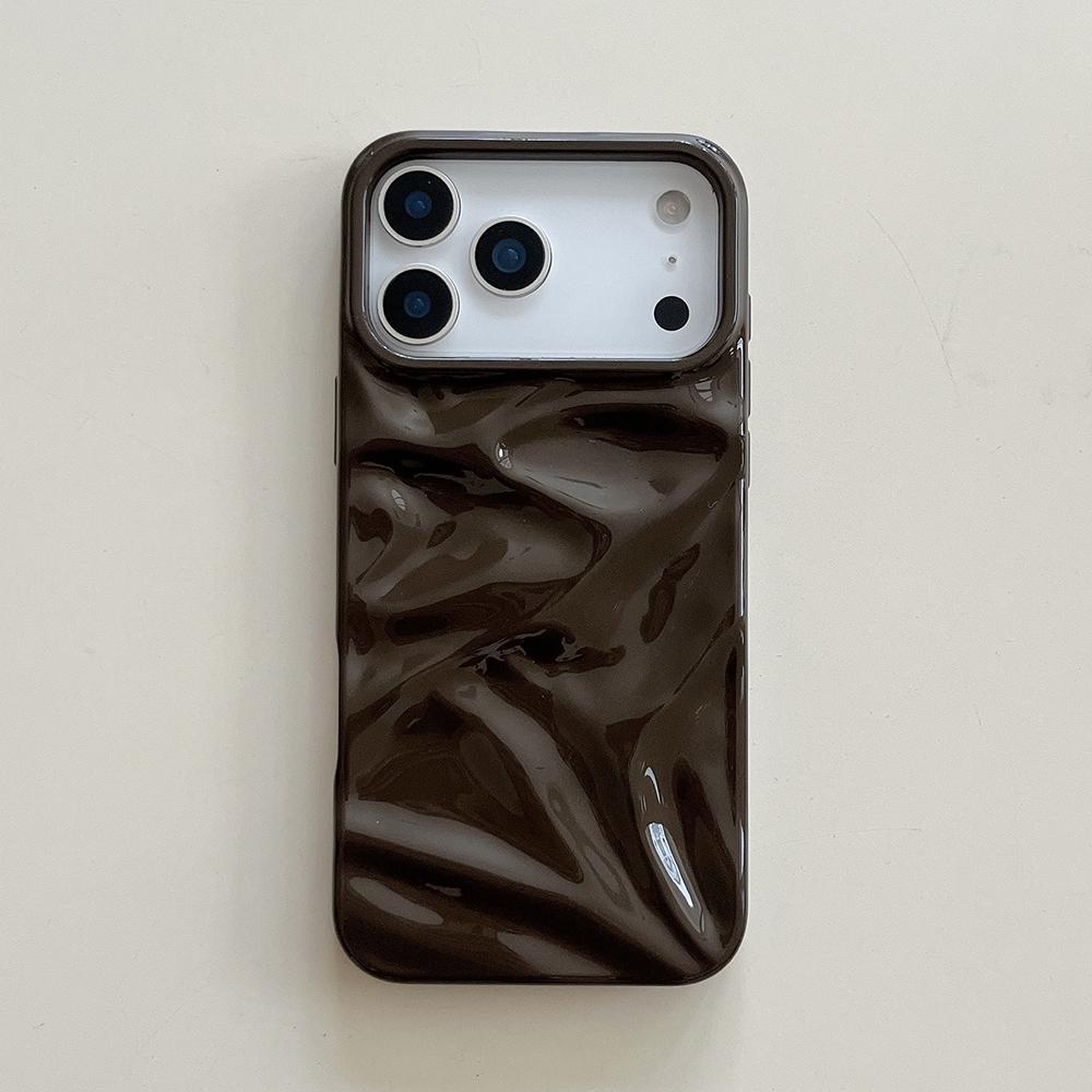 Coffee Color 3D Water Ripple Pattern Phone Case For iPhone 17 16 15 14 13 12 11 Pro Max Soft Shockproof Silicone Cover Girls