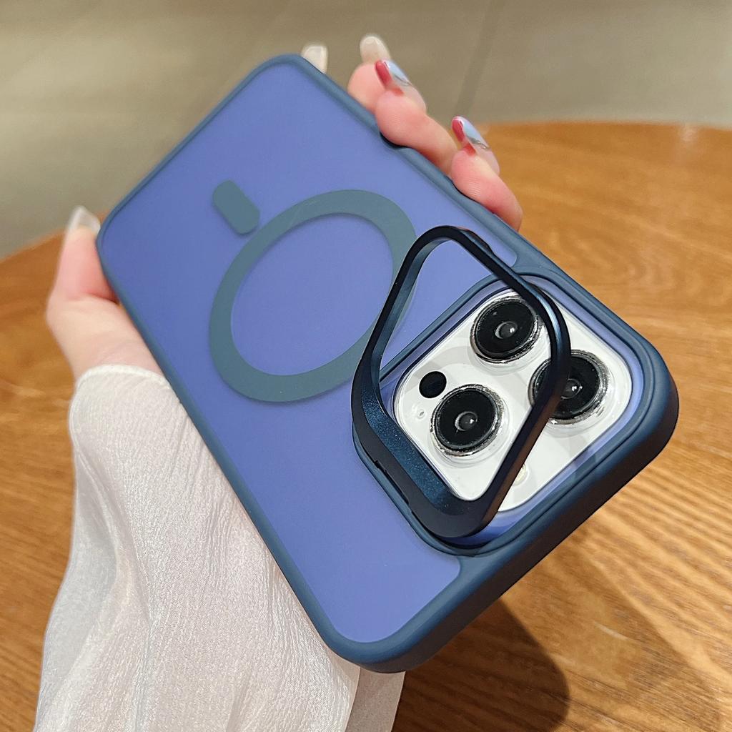 Luxury Magnetic Shockproof Phone Case For iPhone 16 15 14 Plus 13 12 11 Pro Max For Magsafe Wireless Changer Lens Stand Cover