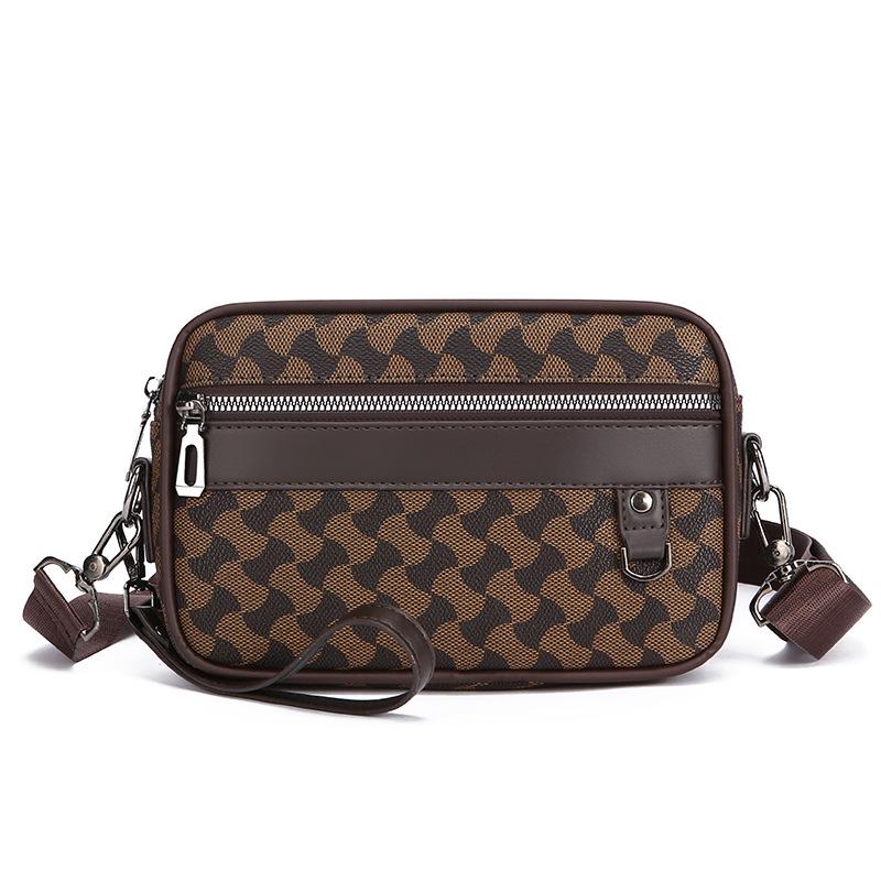 

Мужская универсальная модная сумка-клатч через плечо - Большая вместимость и повседневный текстурный принт темно-коричневого