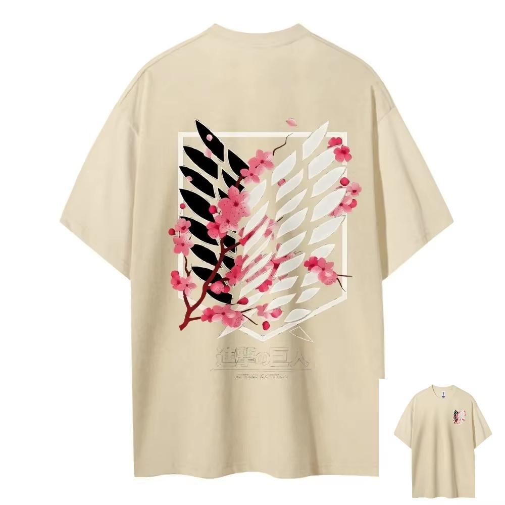 Anime Útok titánů Tričko Křídla svobody Růžový potisk třešňových květů Potisk na zádech, Unisex Bavlna Volné Pohodlné Streetwear Dámské a pánské tričko