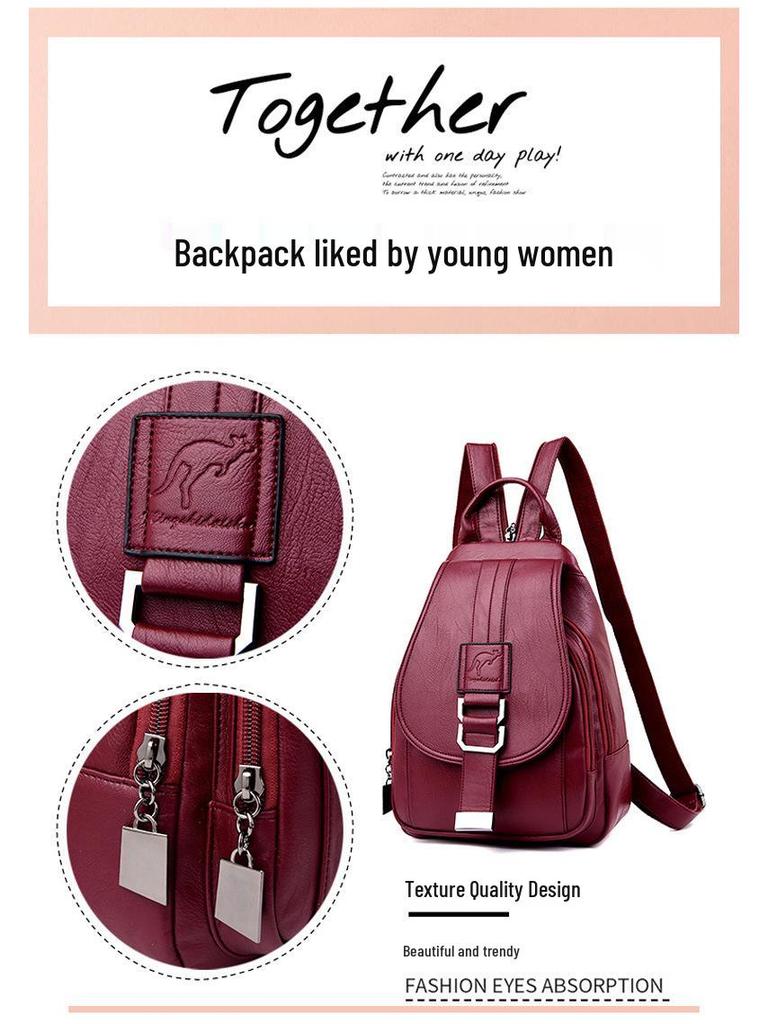 Chic Women's Korean-Style Minimalist Soft Leather Backpack – Simple, Large Capacity, Casual Design