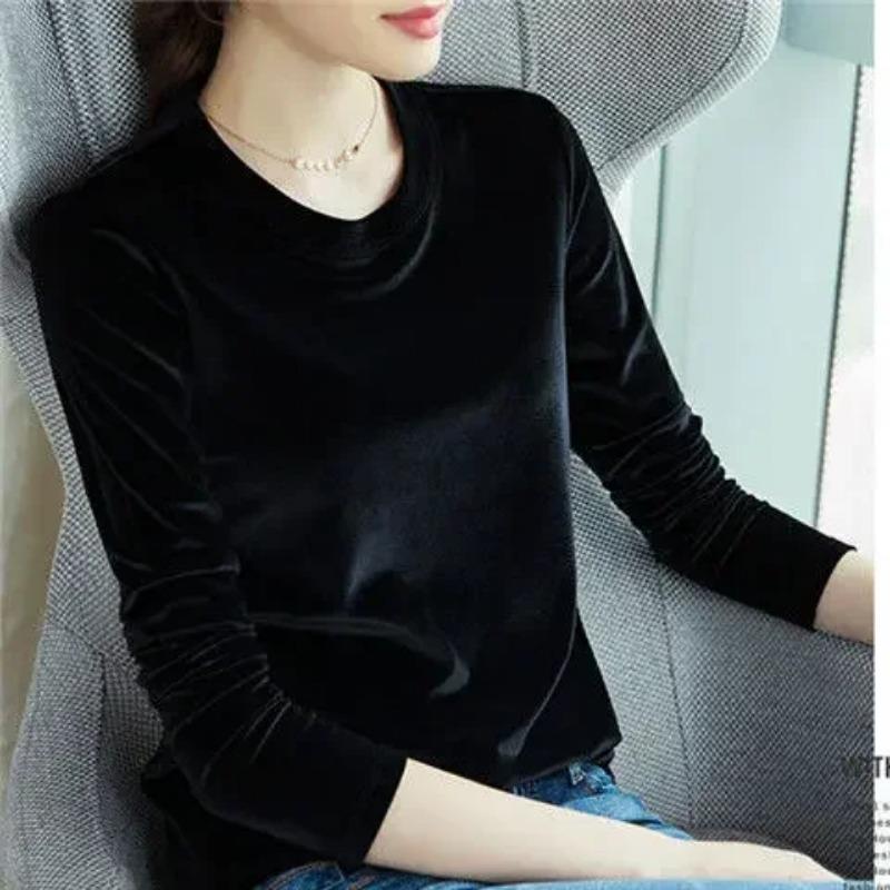 Women Warm Base Shirt O Neck Velvet T-Shirt Stretch Tees Long Sleeve Lady Chic Steet Top Fashion Autumn Winter