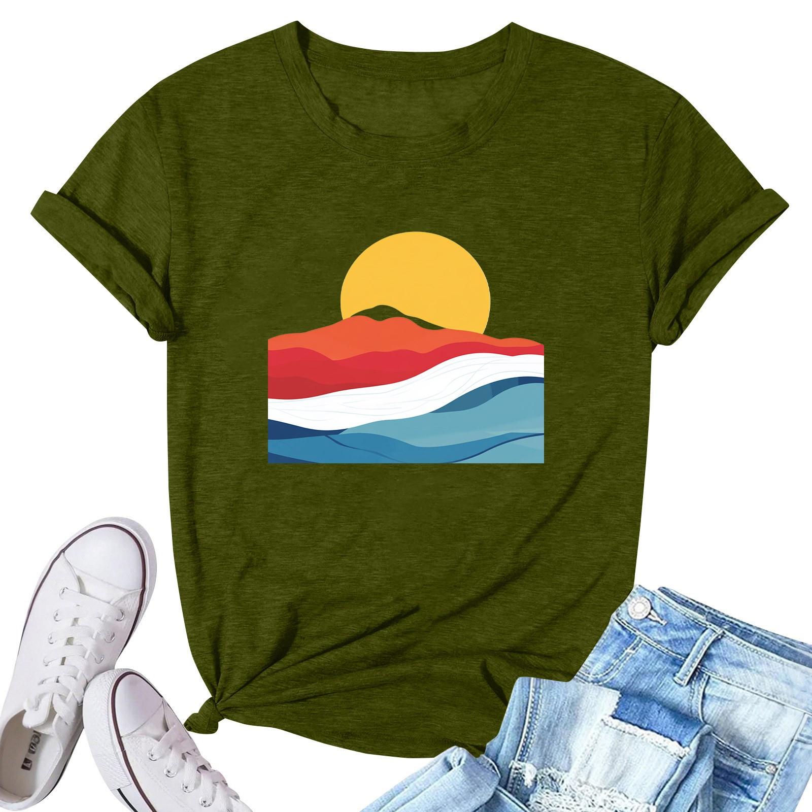 

Женская модная повседневная плиссированная футболка с коротким рукавом с принтом L армия зеленый