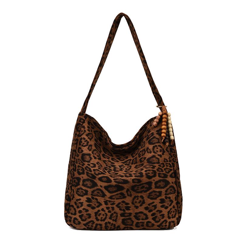 Leopard Print Suede Women's Bag - Autumn/Winter Large Capacity Retro Shoulder Bag, Trendy & Popular for Commuting.