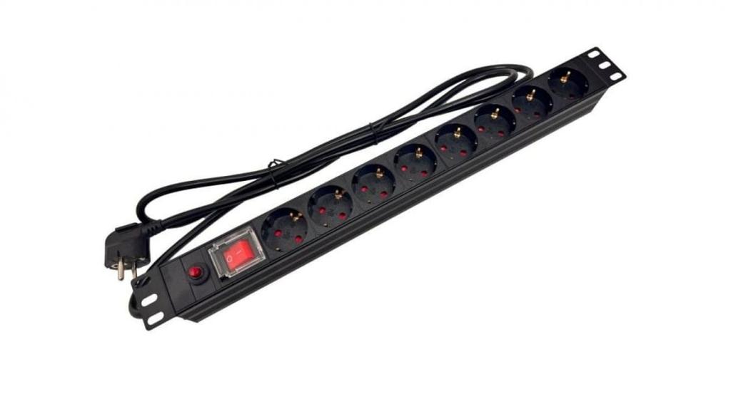 19 Inch Rackmount Power Strip PDU 9 X Cee 7/3 Socket Cee 7/7 Plug With Circuit Breaker And Fuse