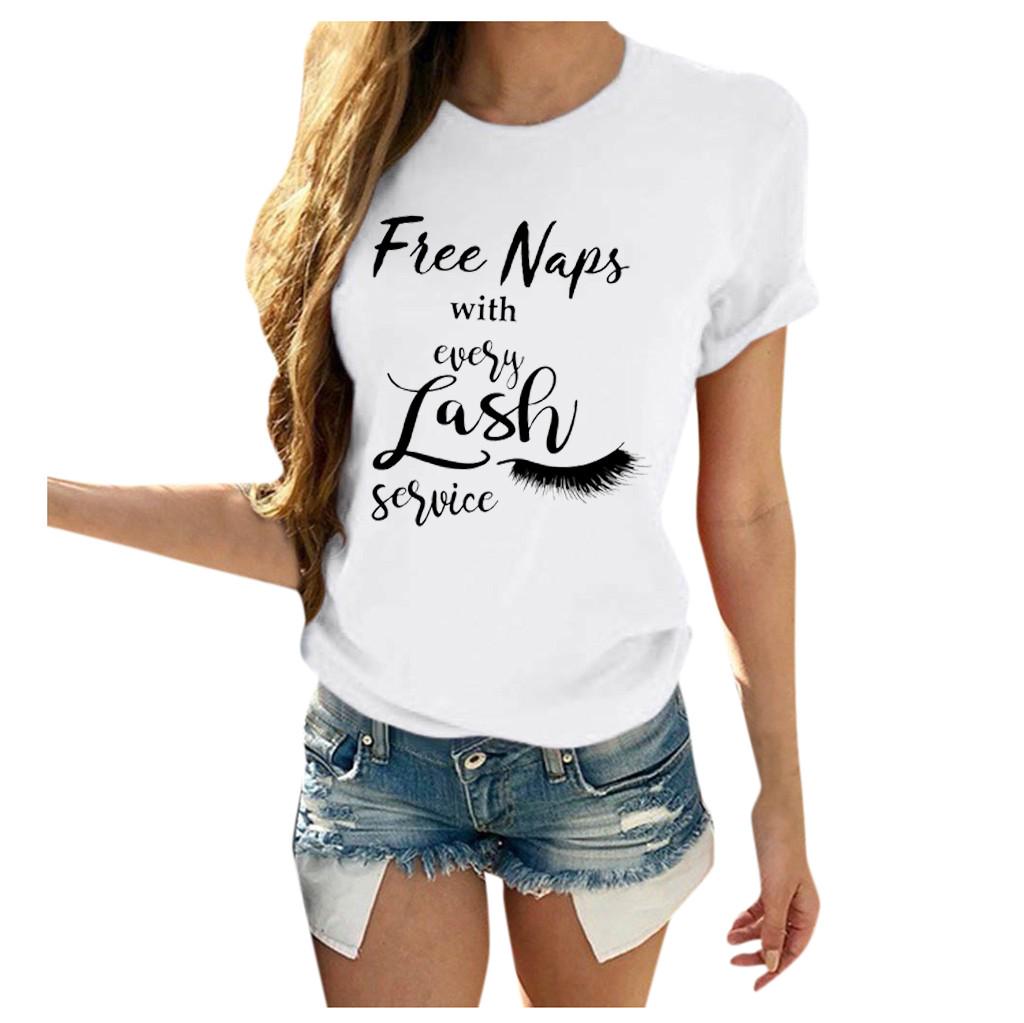 

(SU)Женская летняя повседневная футболка с круглым вырезом и коротким рукавом с буквенным принтом, топ