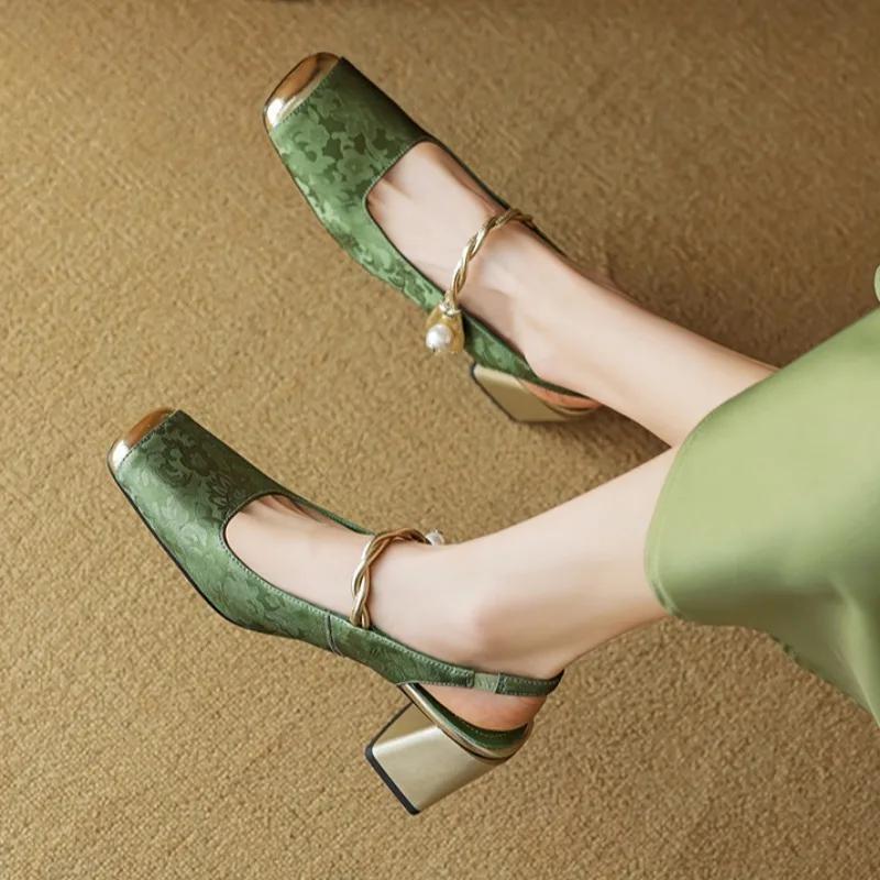 Módní nové dámské boty na podpatku, letní čtvercová špička, robustní podpatek, boty slingbacks pro ženy, sexy šaty, párty, dámské boty na vysokém podpatku