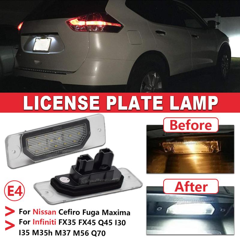 For Infiniti FX35 FX45 2003-2008 Q45/I30/I35/M37/M56 Q70 For Nissan Fuga Cefiro 2X LED License Number Plate Light Lamp