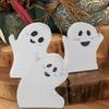 3Pcs/Set Halloween Ghost Tiered Tray Ornament Farmhouse Rustic Wooden Cartoon Ghost Table Sign Layered Tray Desktop Ornament