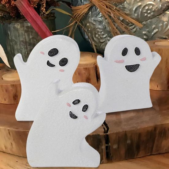 3Pcs/Set Halloween Ghost Tiered Tray Ornament Farmhouse Rustic Wooden Cartoon Ghost Table Sign Layered Tray Desktop Ornament