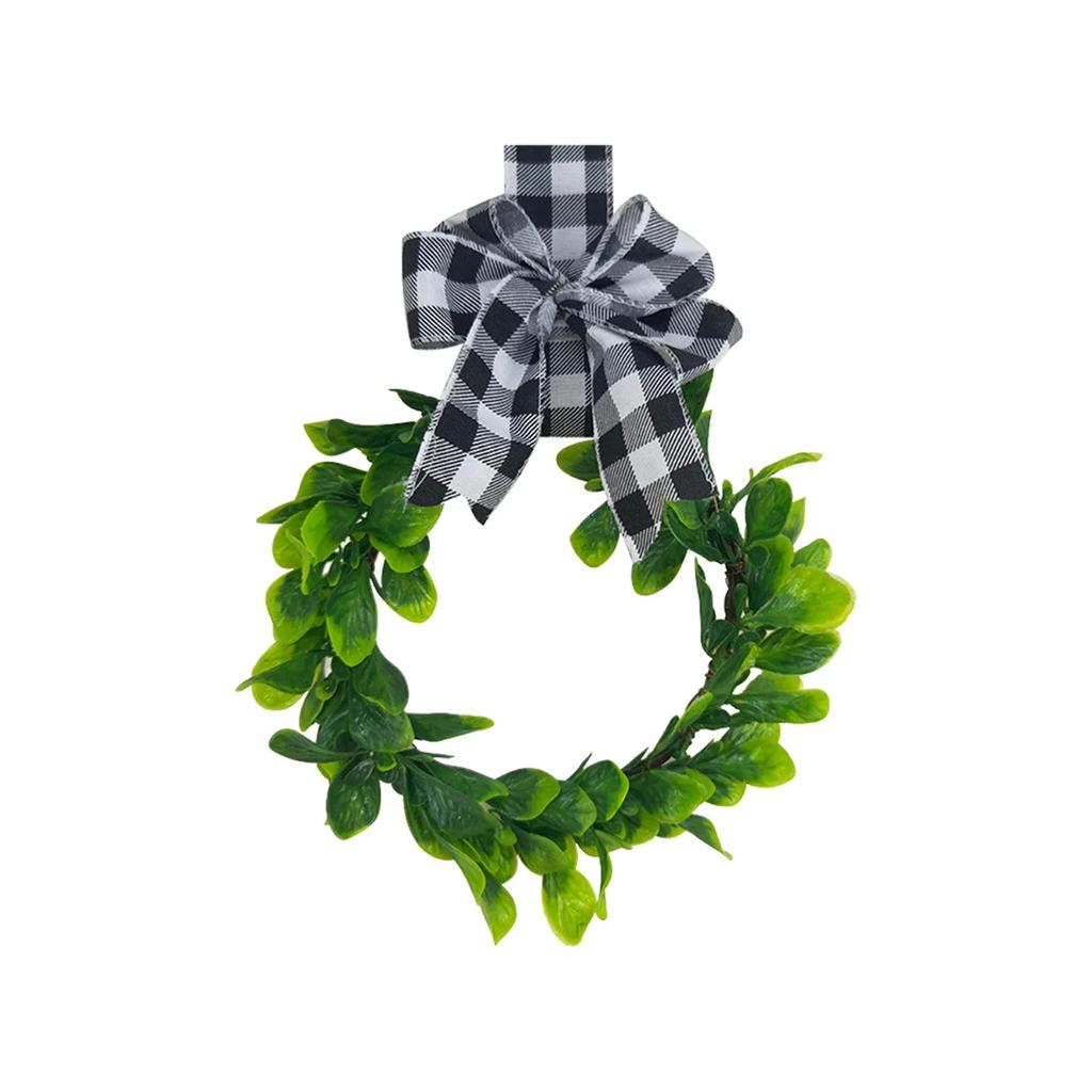 Wreath With Bow-Knot Christmas Decor Artificial Plant Fake Flower DIY Crafts Candle Rings Gift Box Window Wall Dining Table