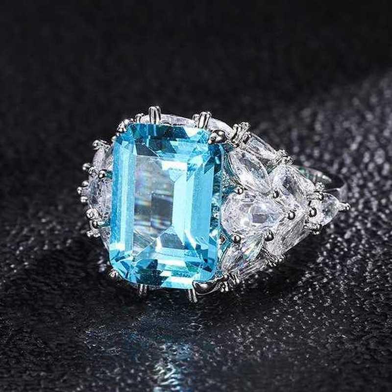 Sace Gems Classic Retro Style Copper Alloy 10*14mm Blue Zircon Ring Ladies Jewelry Wedding Promise Party Gift