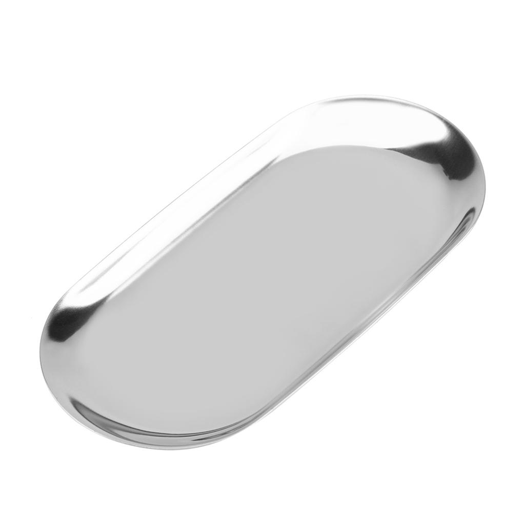 Nordic Style Stainless Storage Tray Cosmetics Jewelry Cake Plate for Office Desks(Silver L)