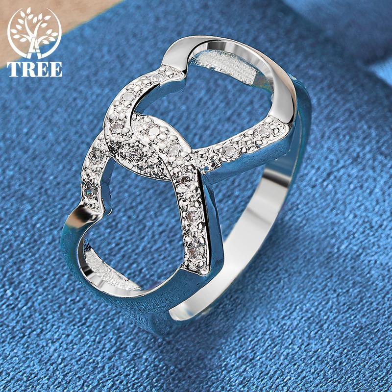 925 Sterling Silber Doppelherz AAA Zirkon Ring Schmuck