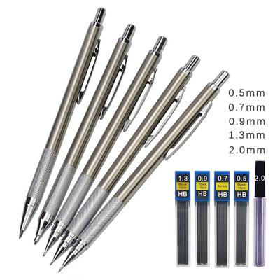 0.5 0.7 0.9 1.3 2.0mm zestaw ołówków automatycznych w całości z metalu rysunek artystyczny malowanie ołówek automatyczny z ołówkami artykuły szkolne do biura