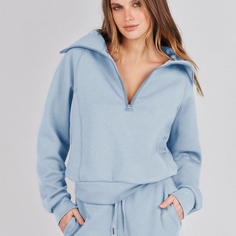Lässiges Swear Set für Damen für Frühling/Herbst, Reißverschluss Langarm-Sweatshirt und Weitbeinige Hose 2-teiliges Set