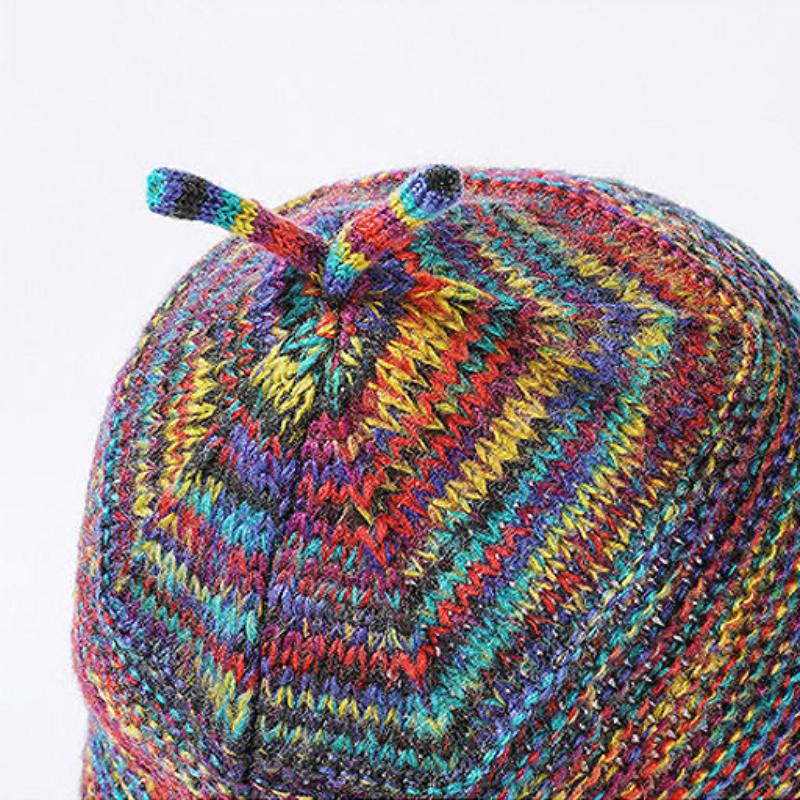 1pc New Rainbow Striped Knitting Beanie Hat Women Girl Winter Warm Crochet Ear Protection Cap