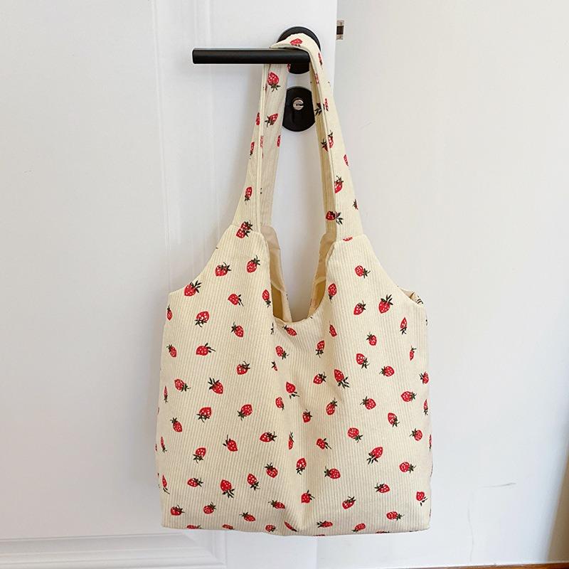 Versatile Corduroy Printed Tote Bag Spring New Storage Bag Large Capacity Shoulder Bag Women's Shopping Bag
