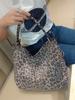 Soft Leather Leopard Print Tote Bag Large Capacity Diamonds Commuter Shoulder Bag for Women